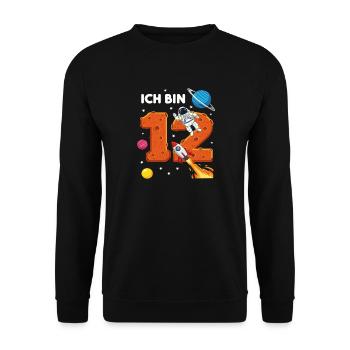 Ich bin 12 Astronaut Weltraum Geburtstag - Unisex Pullover - Schwarz - Vorne - Alina (178cm) & Michal (187cm)