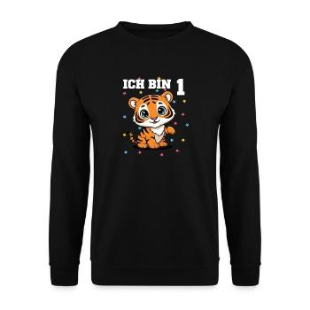 Ich bin 1 - Süßes Tiger zum 1. Geburtstag - Unisex Pullover - Schwarz - Vorne - Alina (178cm) & Michal (187cm)