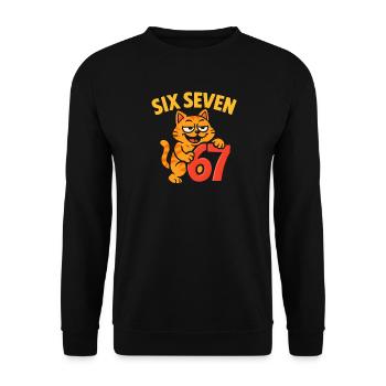 Six Seven Katze 67 Italian Brainrot Humor - Unisex Pullover - Schwarz - Vorne - Alina (178cm) & Michal (187cm)