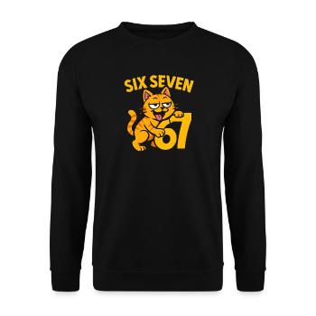 Six Seven Katze 67 Italian Brainrot Humor - Unisex Pullover - Schwarz - Vorne - Alina (178cm) & Michal (187cm)
