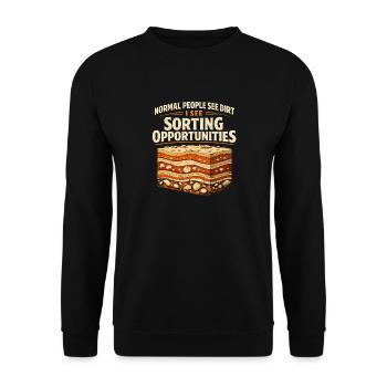 Dirt? No, sorting chance | Geology Humor - Unisex Sweatshirt - black - Front - Alina (178cm) & Michal (187cm)