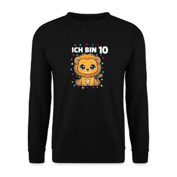 Ich bin 10 - Süßes Löwe zum 10. Geburtstag - Unisex Pullover - Schwarz - Vorne - Alina (178cm) & Michal (187cm)