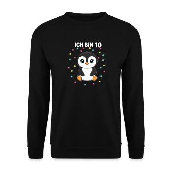 Ich bin 10 - Süßes Pinguin zum 10. Geburtstag - Unisex Pullover - Schwarz - Vorne - Alina (178cm) & Michal (187cm)