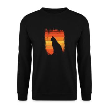 Luchs Katze Retro Wildkatze Design Naturfreund - Unisex Pullover - Schwarz - Vorne - Alina (178cm) & Michal (187cm)