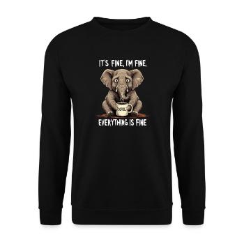 Its Fine Im Fine Kaffee Elefant Humor - Unisex Pullover - Schwarz - Vorne - Alina (178cm) & Michal (187cm)