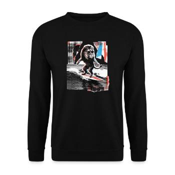 Surfer Löwe - Unisex Pullover - Schwarz - Vorne - Alina (178cm) & Michal (187cm)
