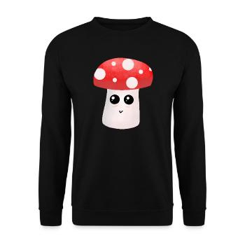 Kawaii Mushroom Buddy with Dots - Unisex Sweatshirt - black - Front - Alina (178cm) & Michal (187cm)