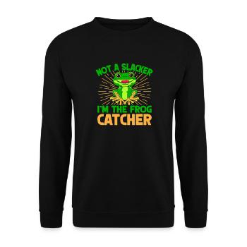 Frog Catcher Not A Slacker Frog - Unisex Pullover - Schwarz - Vorne - Alina (178cm) & Michal (187cm)