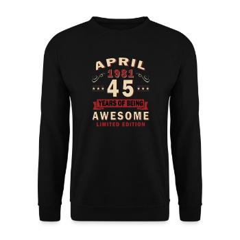 April 1981 Retro April 1981 Geburtstagsgeschenk - Unisex Pullover - Schwarz - Vorne - Alina (178cm) & Michal (187cm)