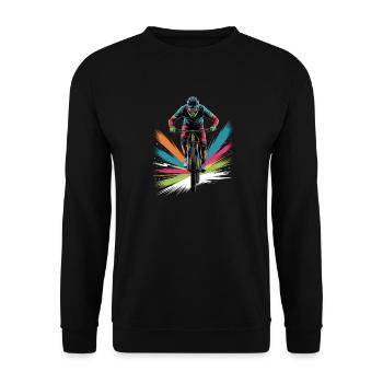 MTB farbiges Mountainbike Design für Jungen - Unisex Pullover - Schwarz - Vorne - Alina (178cm) & Michal (187cm)