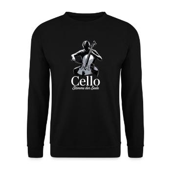 Cello Stimme der Seele - Spruch für Cellisten - Unisex Pullover - Schwarz - Vorne - Alina (178cm) & Michal (187cm)