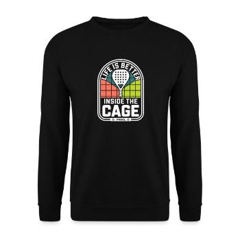 Padel Spieler Life Is Better Inside The Cage Padel - Unisex Pullover - Schwarz - Vorne - Alina (178cm) & Michal (187cm)