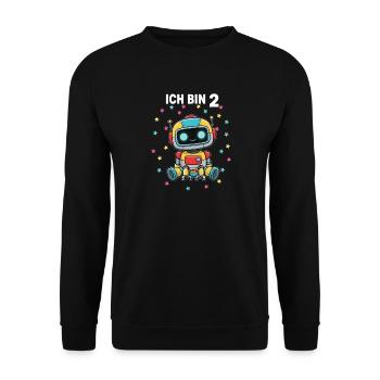 Ich bin 2 - Süßes Roboter zum 2. Geburtstag - Unisex Pullover - Schwarz - Vorne - Alina (178cm) & Michal (187cm)