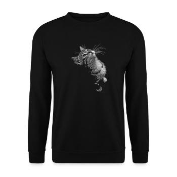 Grayscale Cat Purring Look - Unisex Sweatshirt - black - Front - Alina (178cm) & Michal (187cm)