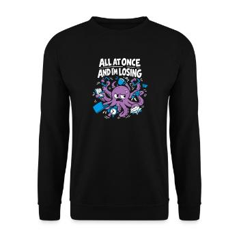 Funny Octopus Overstimulated - Unisex Sweatshirt - black - Front - Alina (178cm) & Michal (187cm)