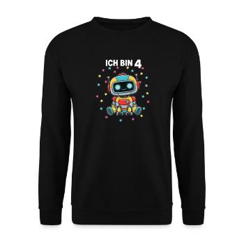 Ich bin 4 - Süßes Roboter zum 4. Geburtstag - Unisex Pullover - Schwarz - Vorne - Alina (178cm) & Michal (187cm)