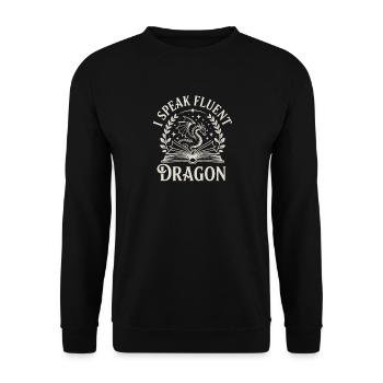 Fantasy Lesen Drache Buch - Speak Fluent Dragon - Unisex Pullover - Schwarz - Vorne - Alina (178cm) & Michal (187cm)
