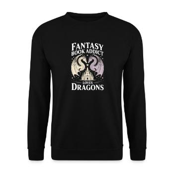Fantasy Book Addict Loves Dragons - Unisex Pullover - Schwarz - Vorne - Alina (178cm) & Michal (187cm)