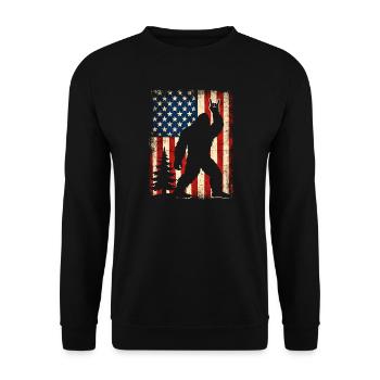 Bigfoot Rock sur le bouclier, Sasquatch Yeti Drapeau USA - Sweat-shirt Unisexe - noir - Devant - Alina (178cm) & Michal (187cm)