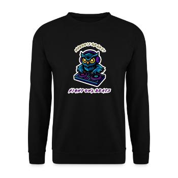Night Owl Beats – DJ Owl Lo-Fi Musik & Gaming-Neon - Unisex Pullover - Schwarz - Vorne - Alina (178cm) & Michal (187cm)