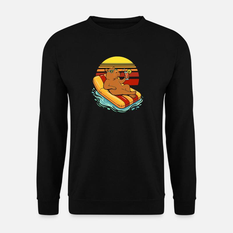 Capybara auf einer Luftmatratze trinkt Saft - Unisex Pullover - Schwarz