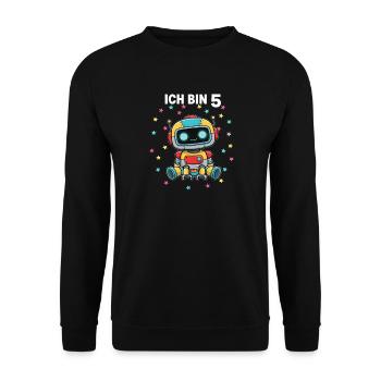 Ich bin 5 - Süßes Roboter zum 5. Geburtstag - Unisex Pullover - Schwarz - Vorne - Alina (178cm) & Michal (187cm)