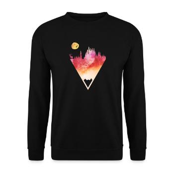 Aquarell Waldhirsch Geometrische Kunst - Unisex Pullover - Schwarz - Vorne - Alina (178cm) & Michal (187cm)