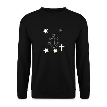 Anker, Sterne und Kreuze - Unisex Pullover - Schwarz - Vorne - Alina (178cm) & Michal (187cm)