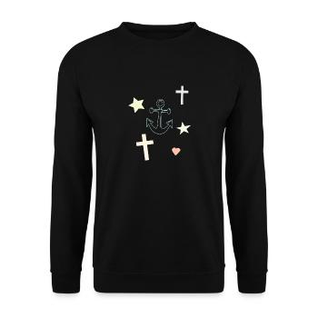 Ankertraum Sterne Herzen Motiv - Unisex Pullover - Schwarz - Vorne - Alina (178cm) & Michal (187cm)