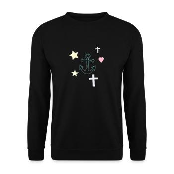 Pastellanker mit Sternen und Herz - Unisex Pullover - Schwarz - Vorne - Alina (178cm) & Michal (187cm)