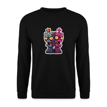 Schach Zombie Figuren Design für Männer Geschenk - Unisex Pullover - Schwarz - Vorne - Alina (178cm) & Michal (187cm)