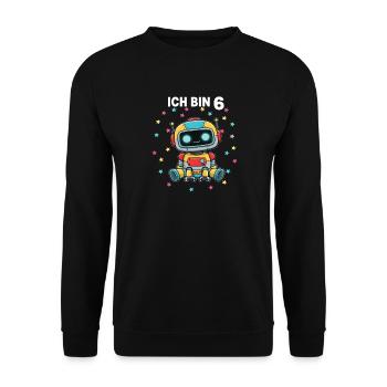 Ich bin 6 - Süßes Roboter zum 6. Geburtstag - Unisex Pullover - Schwarz - Vorne - Alina (178cm) & Michal (187cm)