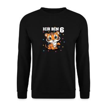 Ich bin 6 - Süßes Tiger zum 6. Geburtstag - Unisex Pullover - Schwarz - Vorne - Alina (178cm) & Michal (187cm)