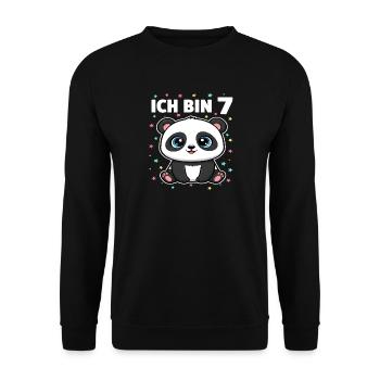 Ich bin 7 - Süßes Panda zum 7. Geburtstag - Unisex Pullover - Schwarz - Vorne - Alina (178cm) & Michal (187cm)