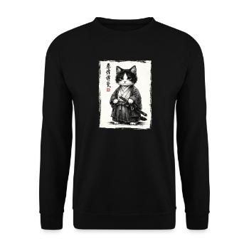 Samurai Cat Japanese Ukiyoe Warrior Kawaii - Unisex Sweatshirt - black - Front - Alina (178cm) & Michal (187cm)