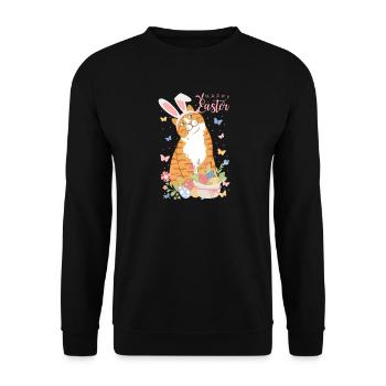 Pastell-Osterhase mit Blumeneiern - Unisex Pullover - Schwarz - Vorne - Alina (178cm) & Michal (187cm)