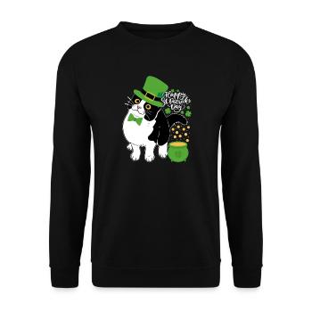 St Patrick Cat With Pot of Gold - Unisex Sweatshirt - black - Front - Alina (178cm) & Michal (187cm)