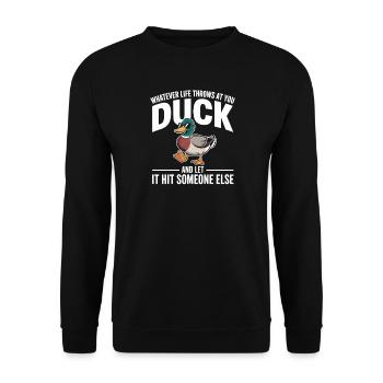 Duck Saying: Let It Hit Others - Unisex Sweatshirt - black - Front - Alina (178cm) & Michal (187cm)