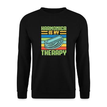 Funny Harmonica Player Is My Therapy Harmonica - Unisex Pullover - Schwarz - Vorne - Alina (178cm) & Michal (187cm)