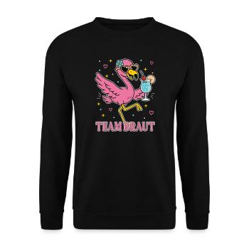 Braut Junggesellinnenabschied Flamingo Team Braut - Unisex Pullover - Schwarz - Vorne - Alina (178cm) & Michal (187cm)