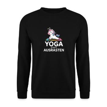  Yoga Statt Ausrasten Einhorn Yoga Motiv Für - Unisex Pullover - Schwarz - Vorne - Alina (178cm) & Michal (187cm)