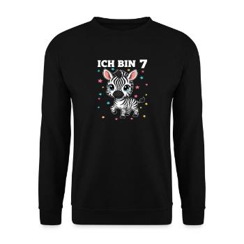 Ich bin 7 - Süßes Zebra zum 7. Geburtstag - Unisex Pullover - Schwarz - Vorne - Alina (178cm) & Michal (187cm)