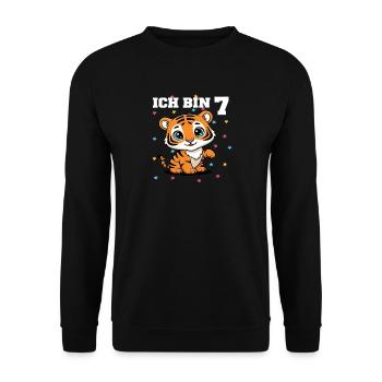 Ich bin 7 - Süßes Tiger zum 7. Geburtstag - Unisex Pullover - Schwarz - Vorne - Alina (178cm) & Michal (187cm)