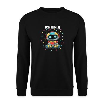 Ich bin 8 - Süßes Roboter zum 8. Geburtstag - Unisex Pullover - Schwarz - Vorne - Alina (178cm) & Michal (187cm)