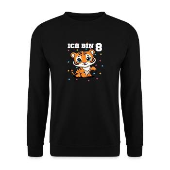 Ich bin 8 - Süßes Tiger zum 8. Geburtstag - Unisex Pullover - Schwarz - Vorne - Alina (178cm) & Michal (187cm)