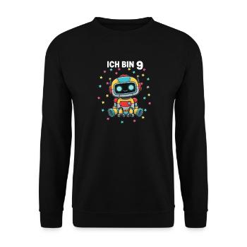 Ich bin 9 - Süßes Roboter zum 9. Geburtstag - Unisex Pullover - Schwarz - Vorne - Alina (178cm) & Michal (187cm)