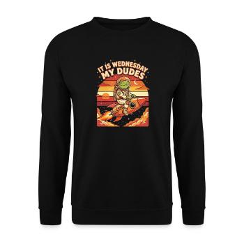 It Is Wednesday My Dudes Space Frog Astronaut Meme - Unisex Pullover - Schwarz - Vorne - Alina (178cm) & Michal (187cm)