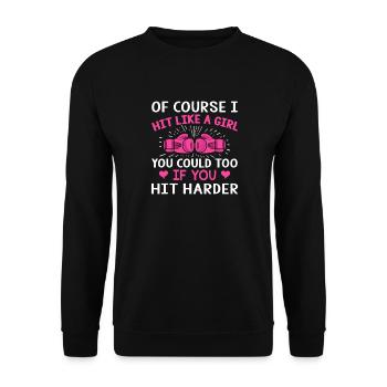 Hit Like A Girl Boxzitat - Unisex Pullover - Schwarz - Vorne - Alina (178cm) & Michal (187cm)