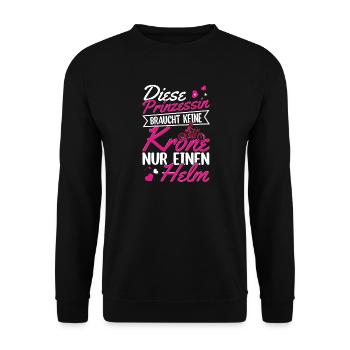 Prinzessin mit Helm statt Krone Motorrad - Unisex Pullover - Schwarz - Vorne - Alina (178cm) & Michal (187cm)