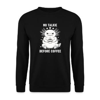 Kein Gespräch Vor Kaffee Liebhaber Axolotl - Unisex Pullover - Schwarz - Vorne - Alina (178cm) & Michal (187cm)